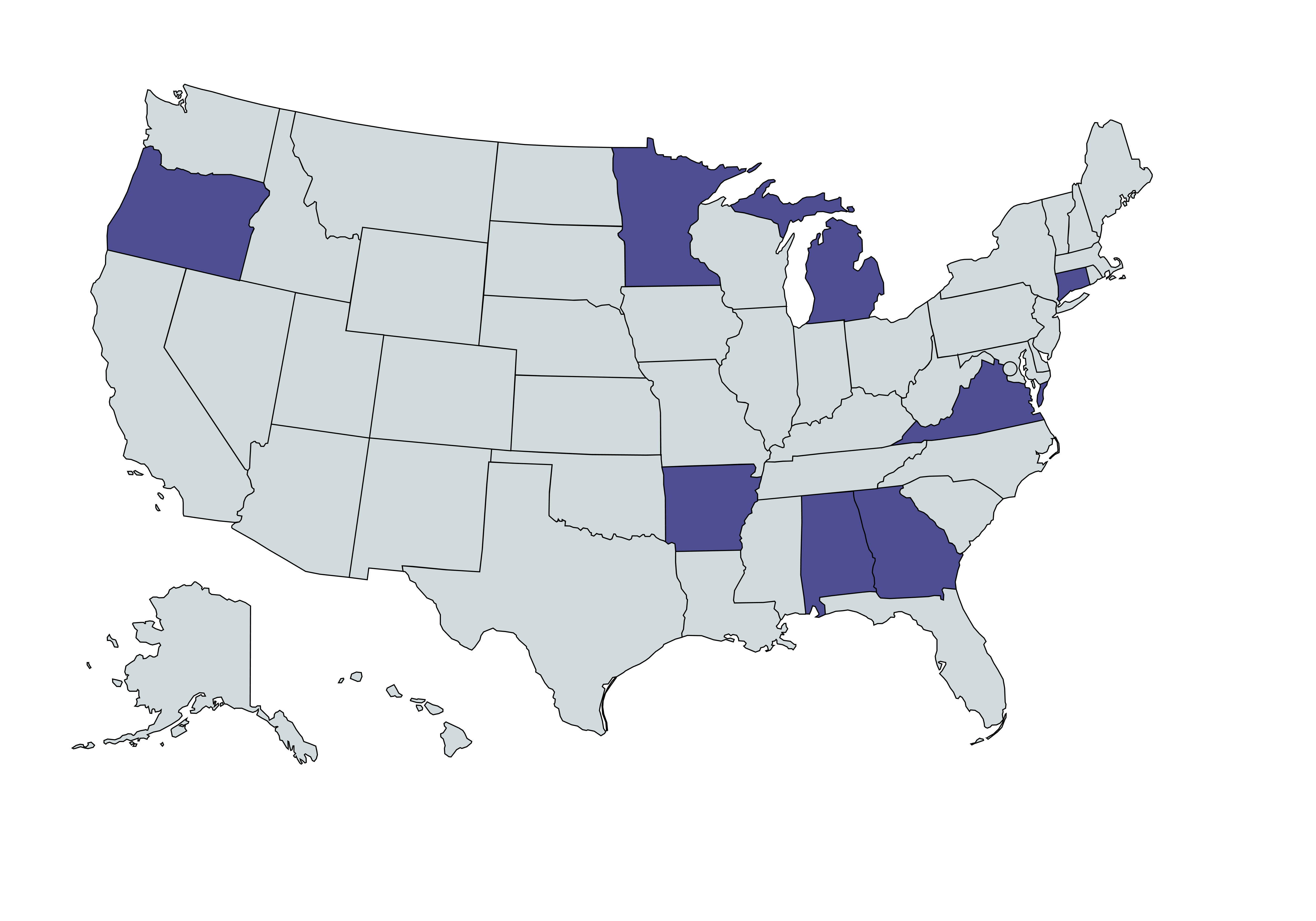 Map of United States with E4P States Highlighted 